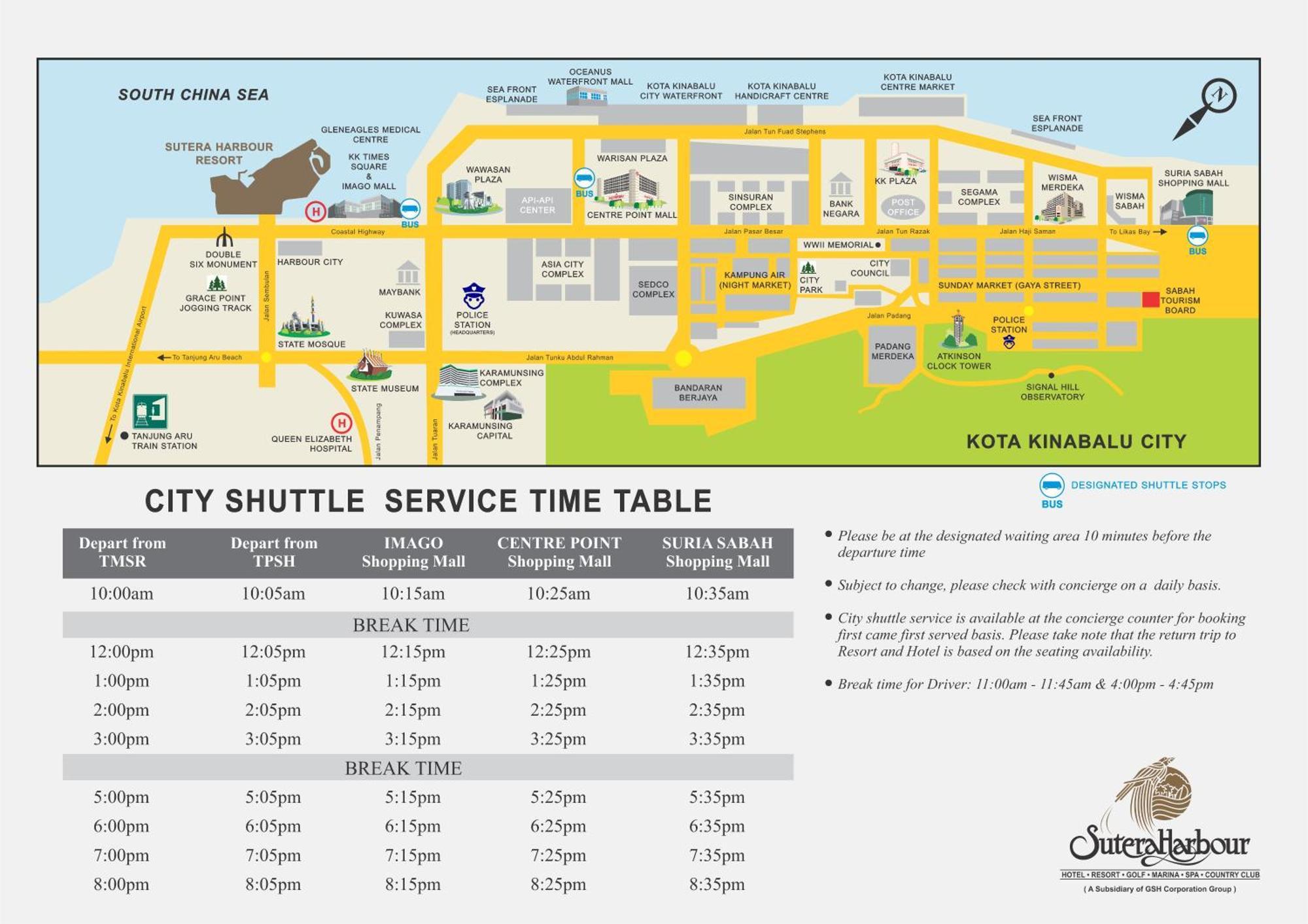 Hotel The Pacific Sutera Kota Kinabalu Zewnętrze zdjęcie City Shuttle Service Timetable